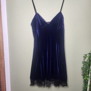Romwe Velvet & Lace Babydoll Slip Dress Deep Purple Fairy Grunge 90s Y2K Style